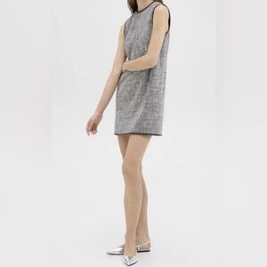 $395 Theory Relaxed Sleeveless Dress in Grey And Black Tweed Size 10